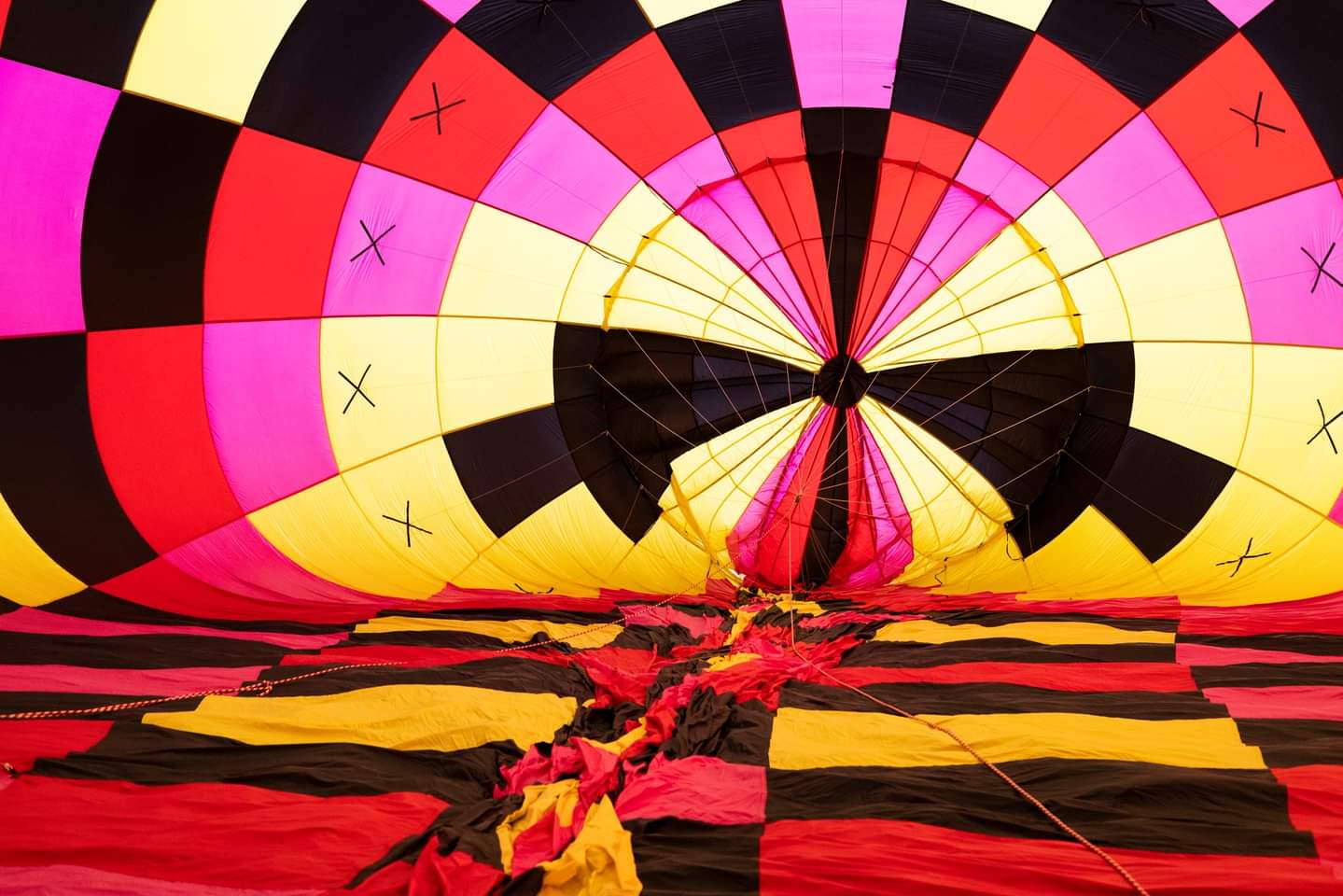 The inside of a hot air balloon during inflation